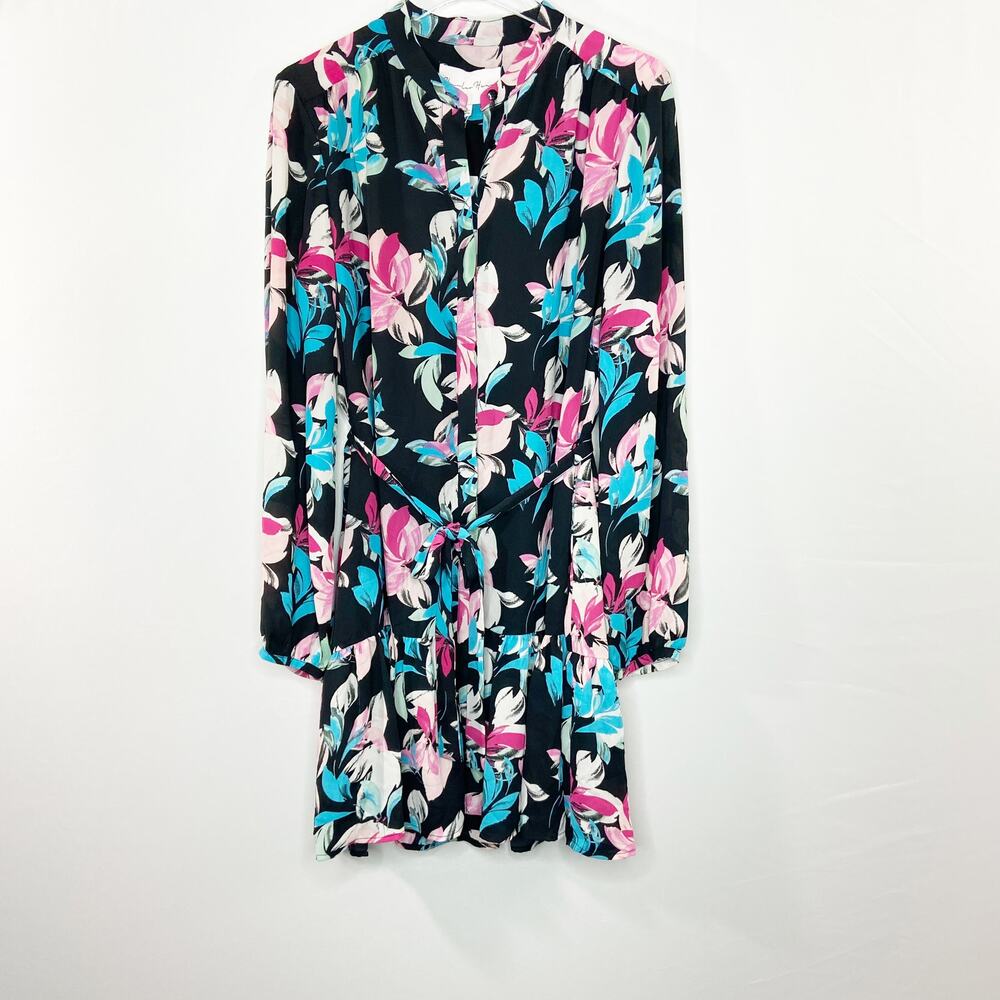 NWT Charles Henry Black, Blue And Pink Floral Tiered Ruffled Dress Size Large